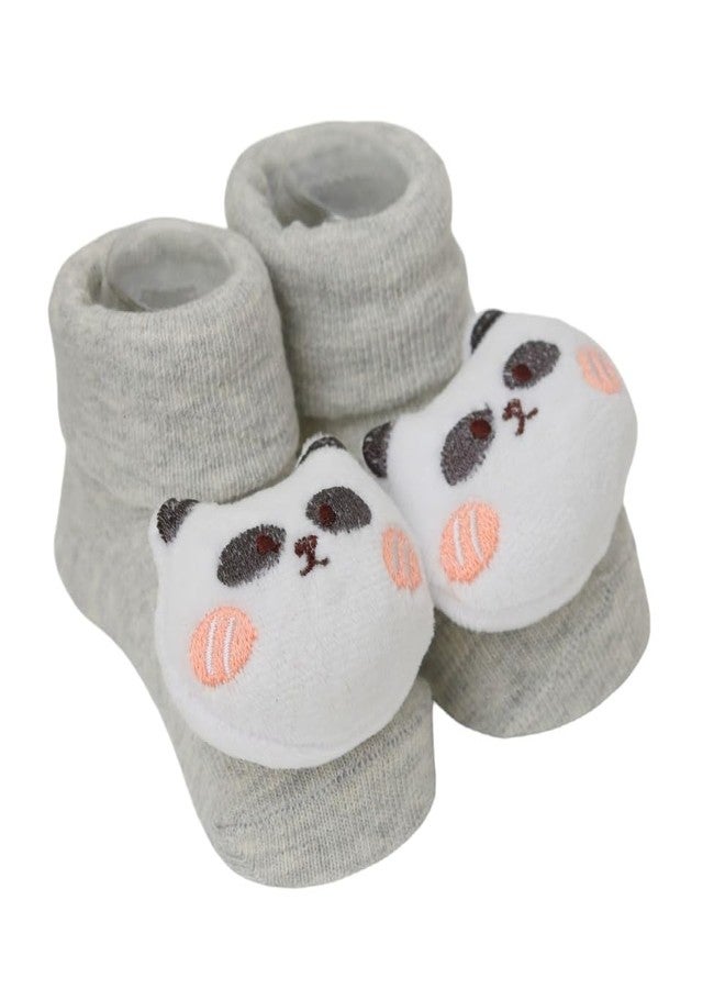Yellow Bee Panda Anti-Skid Stuffed Toy Rattle Socks for Boys, Grey and White, 0-12 Months - Image 4